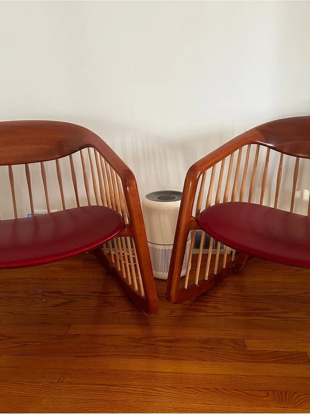 Mid-Century Style Wooden Accent Chairs with Red Seats